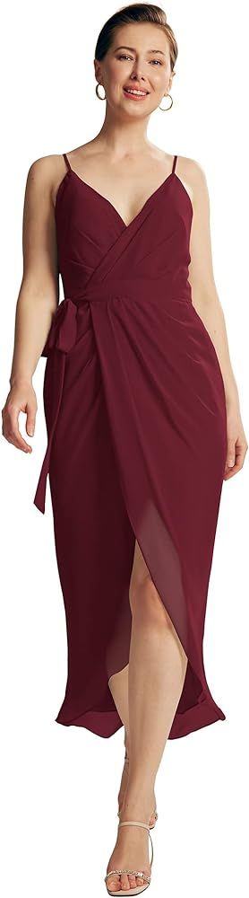 ALICEPUB V-Neck Bridesmaid Dresses Midi Tulip Party Dress with Elastic and Self-tie Waist | Amazon (US)