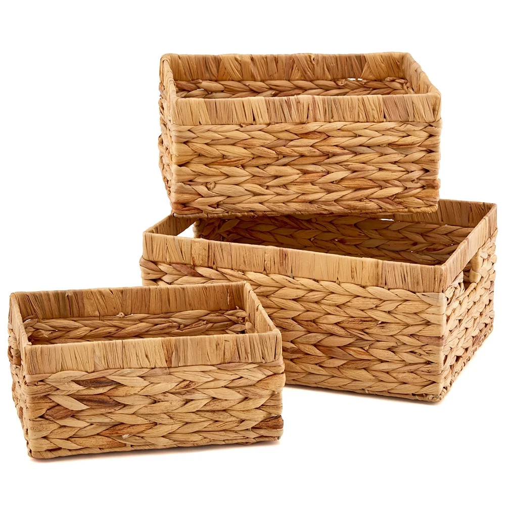 EZOWare Set of 3 Natural Woven Water Hyacinth Nesting Wicker Storage Baskets Organizer Container ... | Walmart (US)