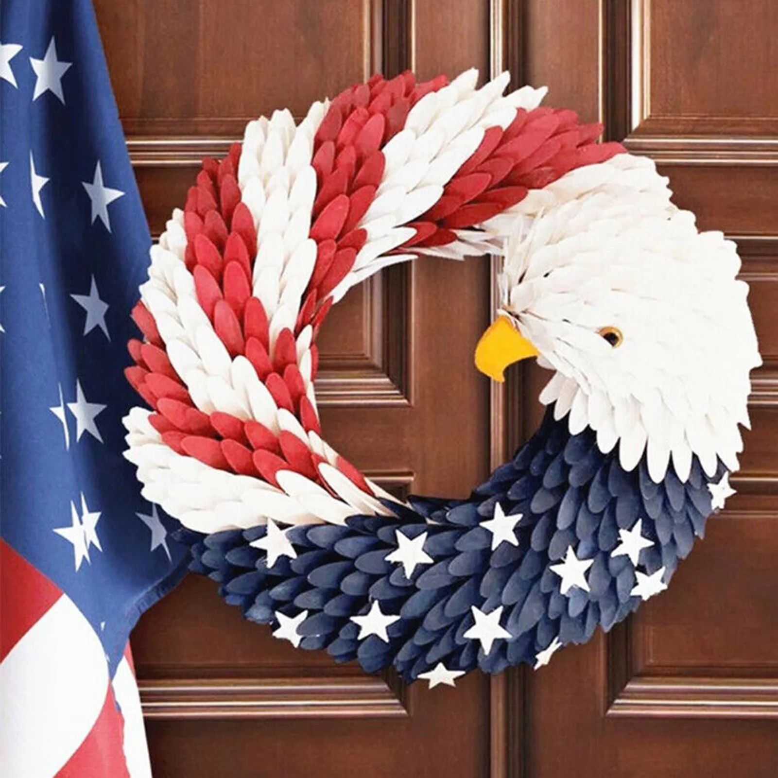 SPRING PARK American Eagle Wreath for Door - Patriotic Flag Garland, Handcrafted Plastic Hanging ... | Walmart (US)