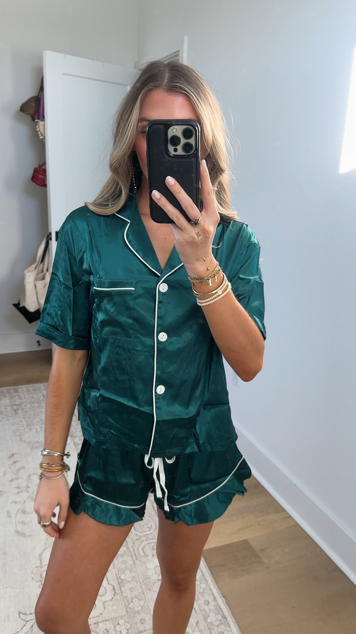 Amazon size small CHYRII Women's Silk Satin Pajamas Two Piece Pj Sets Short Sleeve Tops Ruffled Shorts Sleepwear with Magnetic Diffuser

#LTKSaleAlert #LTKootd #LTKselfcare