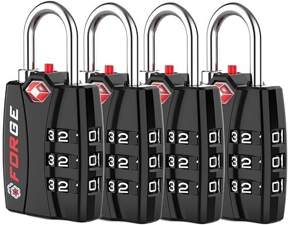 Forge Luggage Locks TSA Approved 4 Pack Black, Small Combination Lock with Zinc Alloy Body, Open ... | Amazon (US)
