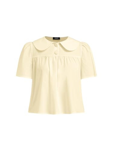 CIDER Peter Pan Collar Shirt Blouse for Women Going Out Tops Short Sleeve Shirt Solid Casual Summer Tops Yellow | Amazon (US)