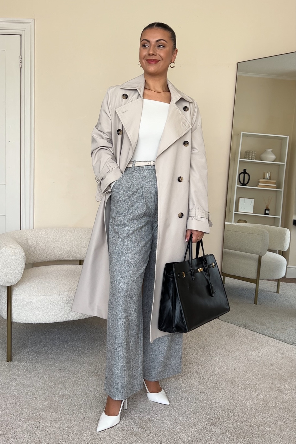 Autumn workwear outfit.
Trench coat is from Mango, wearing size S.
Trousers are from H&M, wearing size UK10.
Bag is from Mango, last season.
I’ve linked similar options for items that are no longer available.

#LTKstyletip #LTKfindsunder100 #LTKeurope