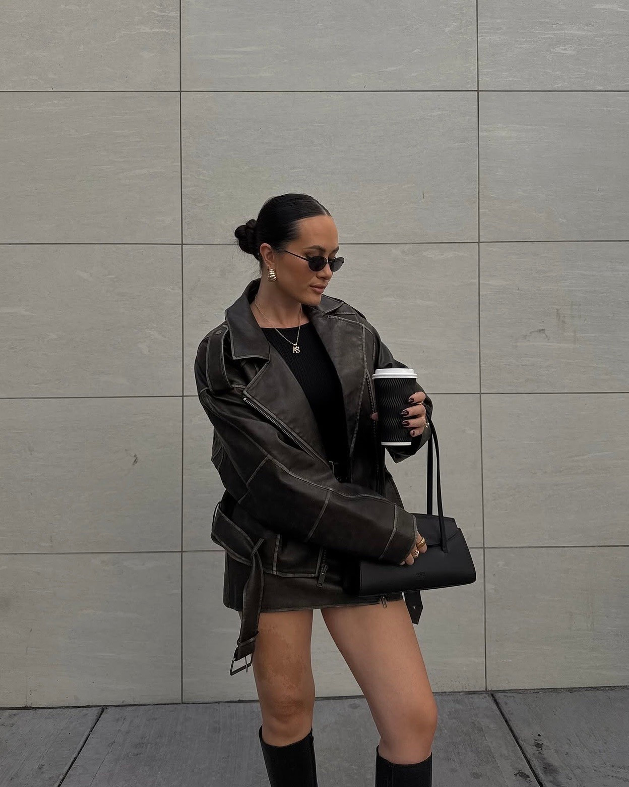 Chic all black leather jacket and mini skirt outfit for fall - wearing my go-to black leather boots from Tony Bianco!

#LTKootd #LTKSeasonal