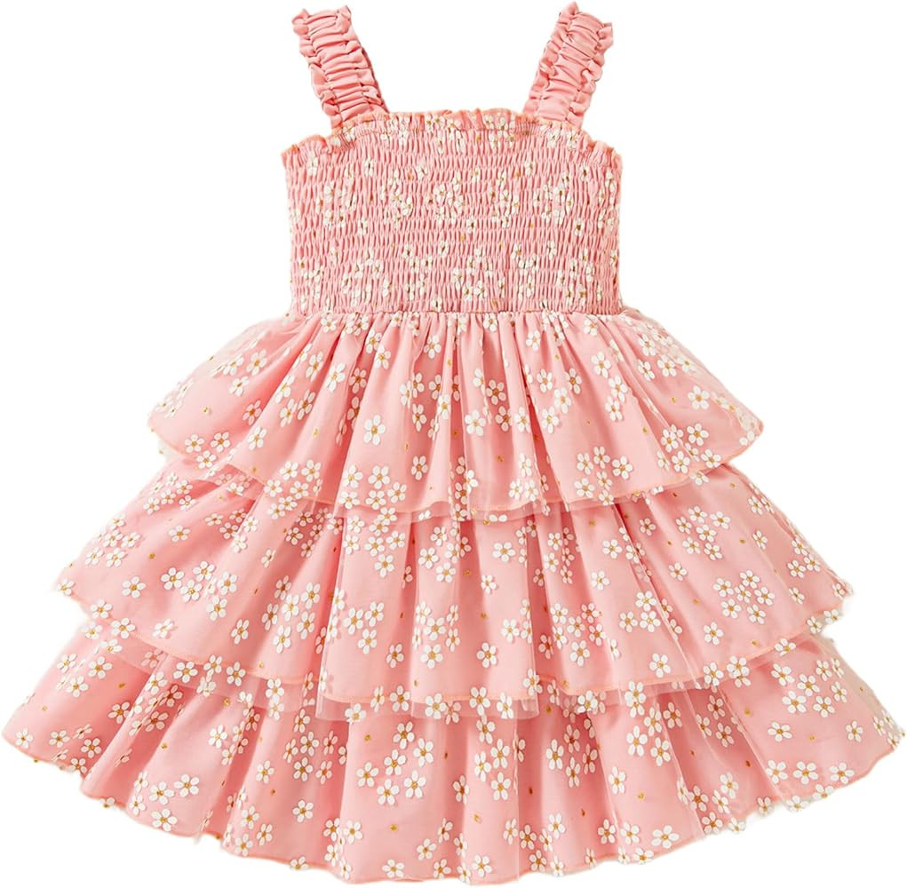 Toddler Girl Dress Summer Outfits Kids Ruffle Floral Smocked Straps Dresses Casual Sundress for G... | Amazon (US)