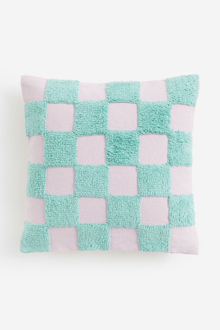 Cotton Cushion Cover - Turquoise/checked - Home All | H&M US | H&M (US + CA)