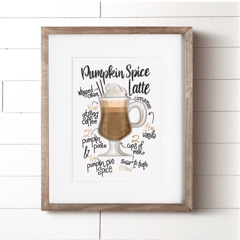 Pumpkin Spice Latte Print, Pumpkin Spice Recipe, PSL Art, Latte Coffee Art, Pumpkin Artwork, Fall... | Etsy (US)