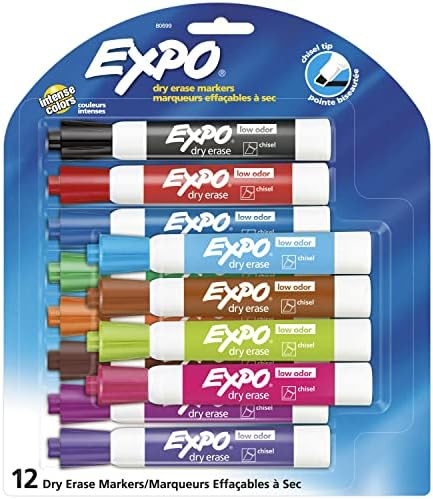 EXPO Low Odor Dry Erase Markers, Chisel Tip, Assorted Colors, 12 Count | Amazon (US)