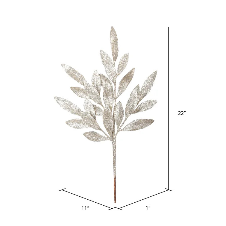 Glitter Bay Leaf Artificial Christmas Spray Stem Pick (Set of 12) | Wayfair North America