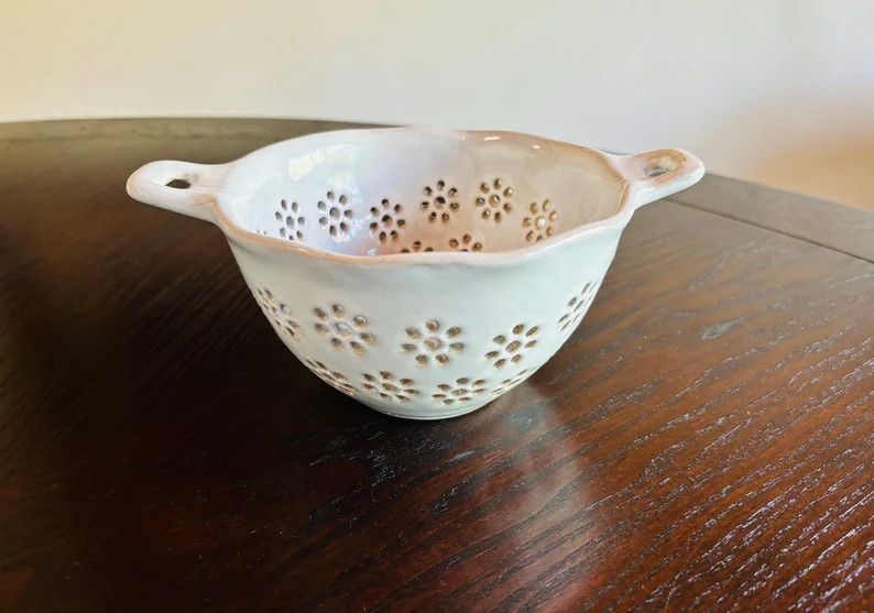 Small White Ceramic Berry Bowl, Daisy Colander, Pierced Strainer, Farmhouse Cottage Chic Kitchen ... | Etsy (US)