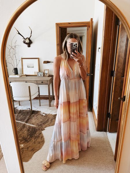 Tiered ruffle maxi dress for summer, wearing size xs/s 
Love the pastel colors

#LTKStyleTip