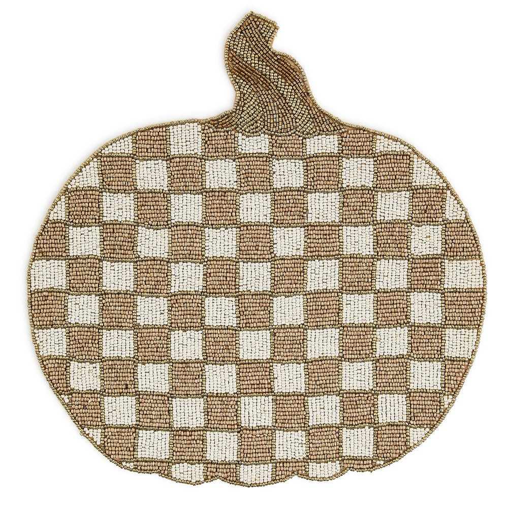Mocha Check Pumpkin Beaded Placemat | MacKenzie-Childs