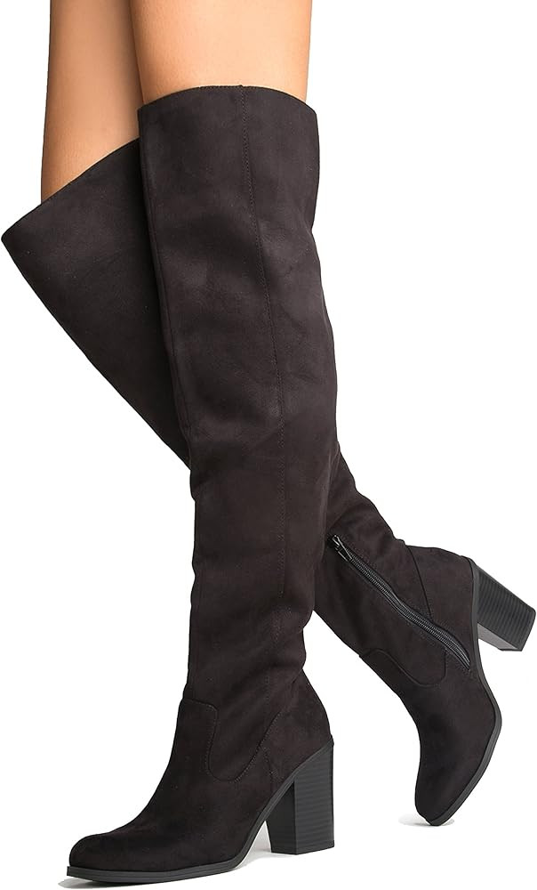 Knee High Stacked Heel Boot – Comfortable Cushioned Dress High Heel Shoes – Casual Over The Knee Boo | Amazon (US)
