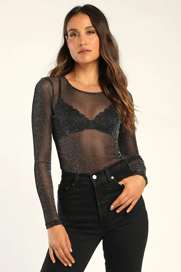 Outstanding Stunner Black and Silver Metallic Bodysuit | Lulus (US)