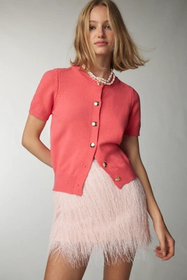 Maeve Short-Sleeve Crew-Neck Cardigan Sweater | Anthropologie (US)