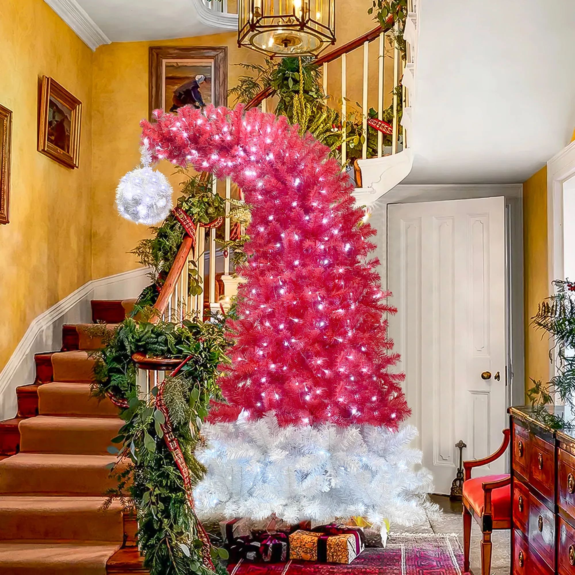 6FT Hinged Fraser Fir Artificial Fir Bent Top Christmas Tree, Bendable Santa Hat Style Christmas ... | Walmart (US)