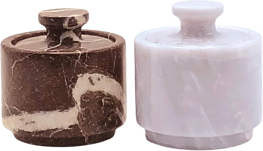 Marble Salt Cellar with Lid - 2 Pack Set, 3.5oz Kitchen Storage Containers, Premium White Red Mar... | Amazon (US)