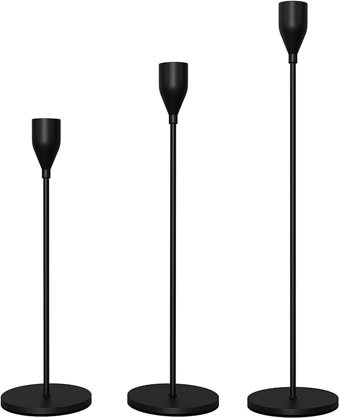 Matte Black Taper Candle Holders Set of 3 Candlestick Holders, Metal Candle Stick Holder Decor fo... | Amazon (US)