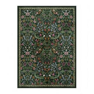 Multi-Colored Floral Plant Washable 5 ft. x 7 ft. Green Area Rug | The Home Depot