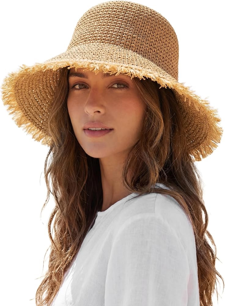 Beach Hats for Women - Straw Bucket Hats for Women, Packable Sun Hat Womens with Chin Strap, UPF ... | Amazon (US)