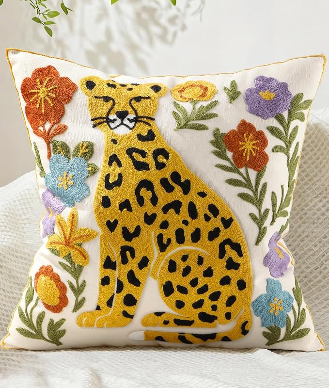 Embroidered Throw Pillow Cover 18x18 Inch - Summer Boho Decorative Animal Pillow Covers with Zipp... | Amazon (US)