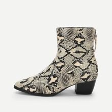 Snakeskin Print Point Toe Ankle Boots | SHEIN