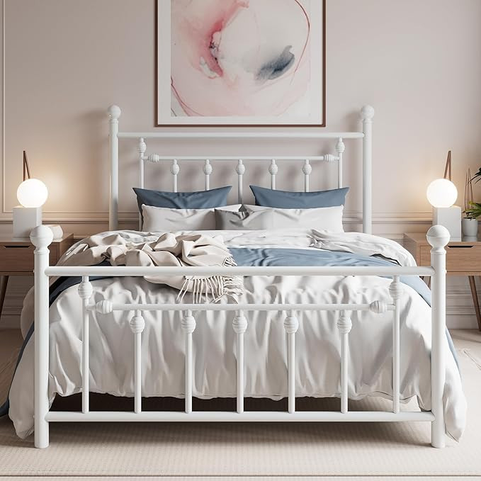 SHA CERLIN 14" Full Size Metal Platform Bed Frame/Victorian Headboard and Footboard/Steel Slats M... | Amazon (US)