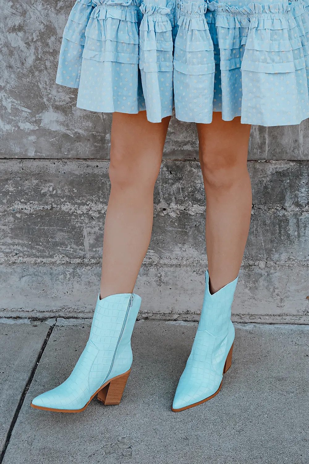 Eleora Blue Crocodile-Embossed Mid-Calf High Heel Boots | Lulus (US)