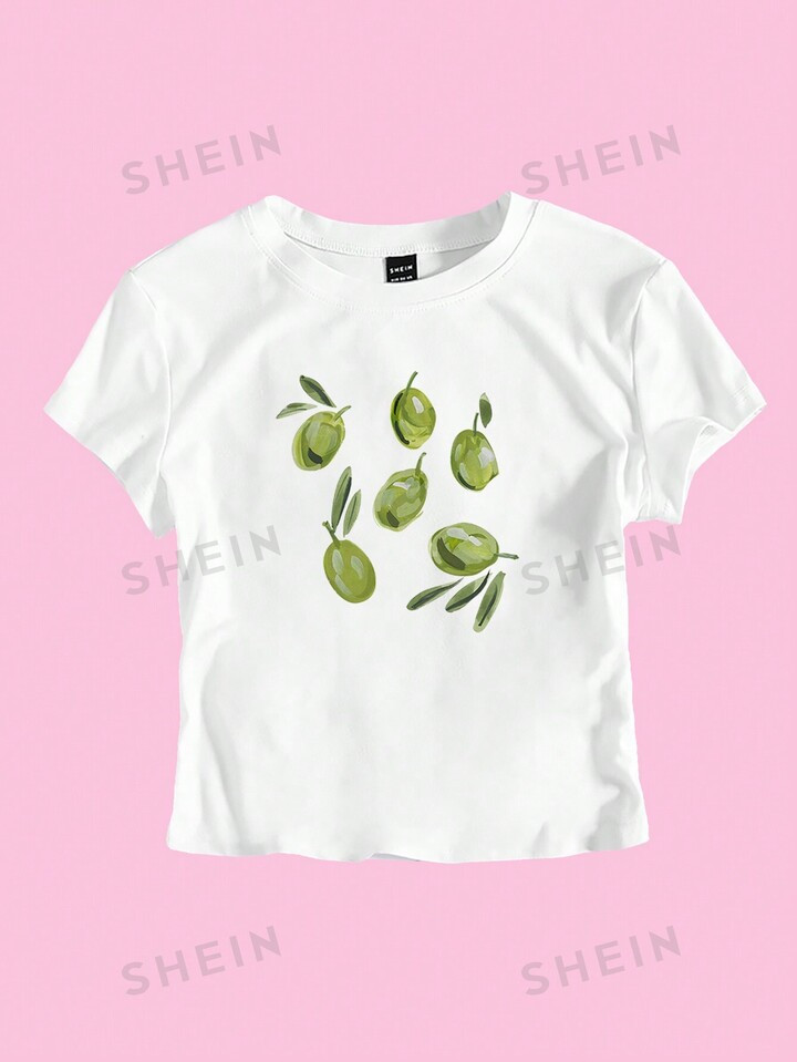 SHEIN EZwear Women Simple Printed Round Neck Short Sleeve Daily T-Shirt | SHEIN