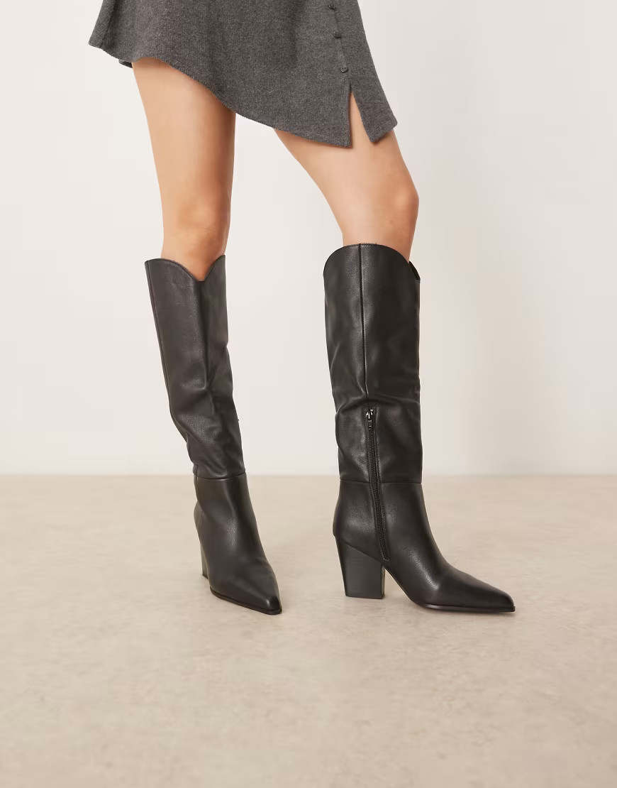 ALDO Kaely western detail knee high boots in leather black-Brown | ASOS (Global)