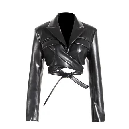 Wrap Back PU Cropped Blazer Top | Walmart (US)