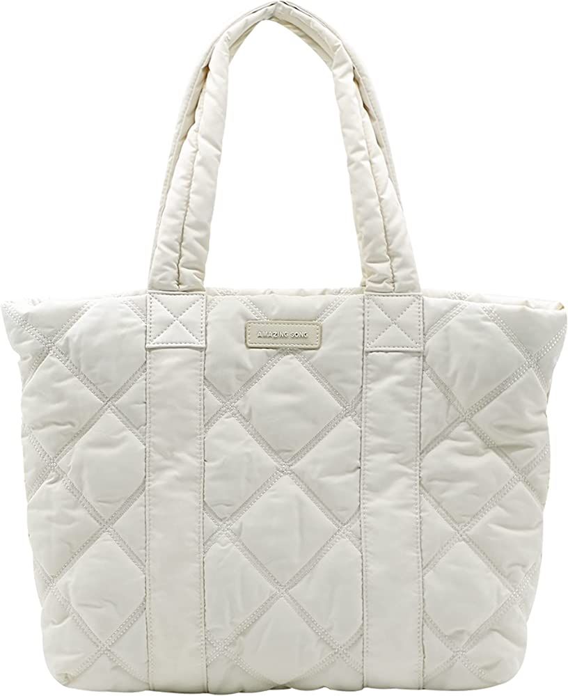 Amazing Song Puffer Tote Bag for Women, Large Quilted Shoulder Bag Designer Handbag Work Shopper ... | Amazon (US)
