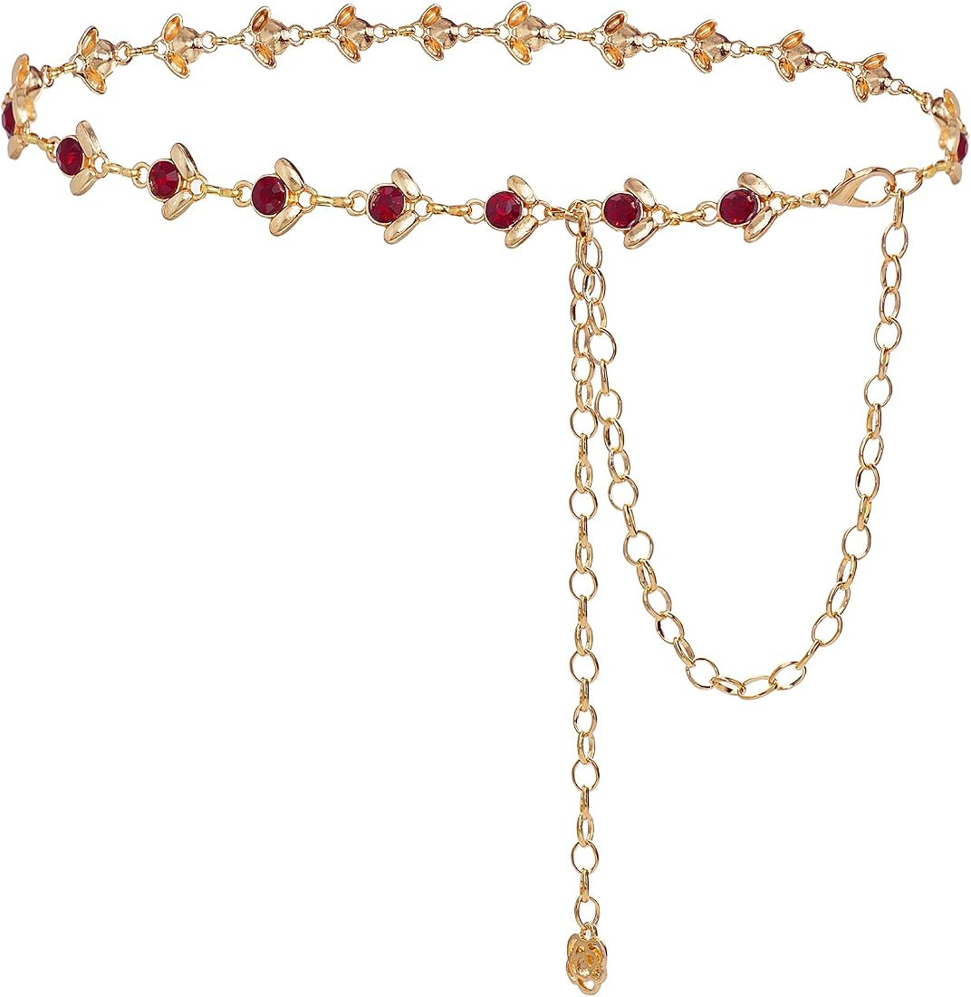 Glamorstar Chain Belt for Women Rhinestone Crystal Waist Belts for Dress Gift | Amazon (US)