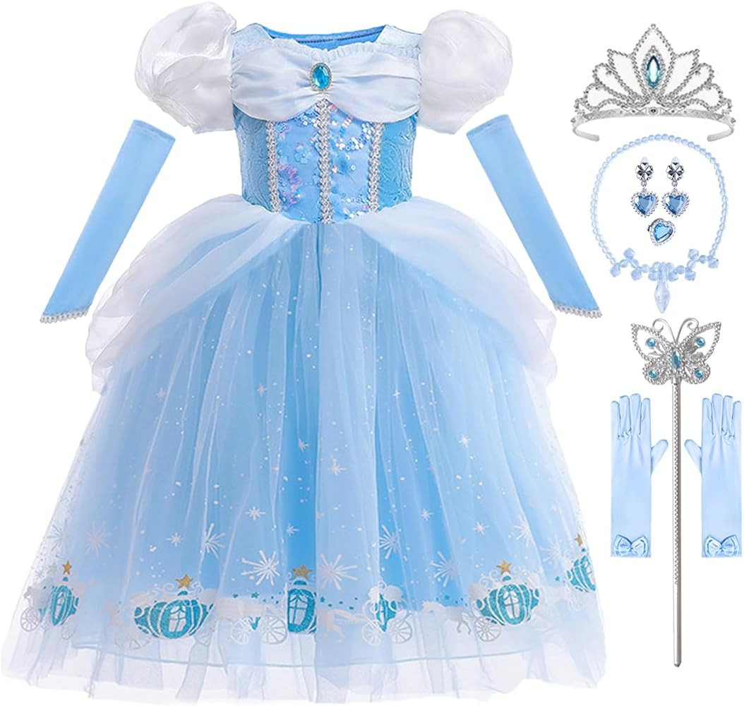 Girls Princess Dress Kids Halloween Carnival Party Cosplay Costume Toddler Puffy Sleeve Blue Fanc... | Amazon (US)