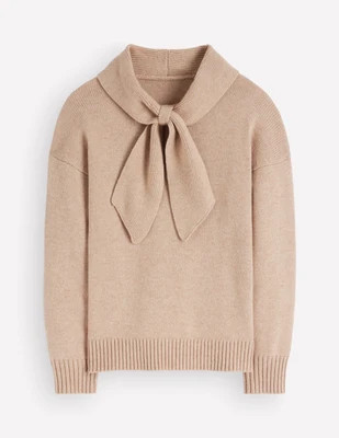Boden Women's Lydia Tie Neck Knitted Jumper in Natural | Size Small | Boden UK