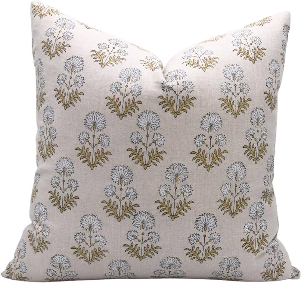 Block Print Pure Linen 16x16 Throw Pillow Covers, Handmade Vintage Pillow Covers for Sofa and Cou... | Amazon (US)