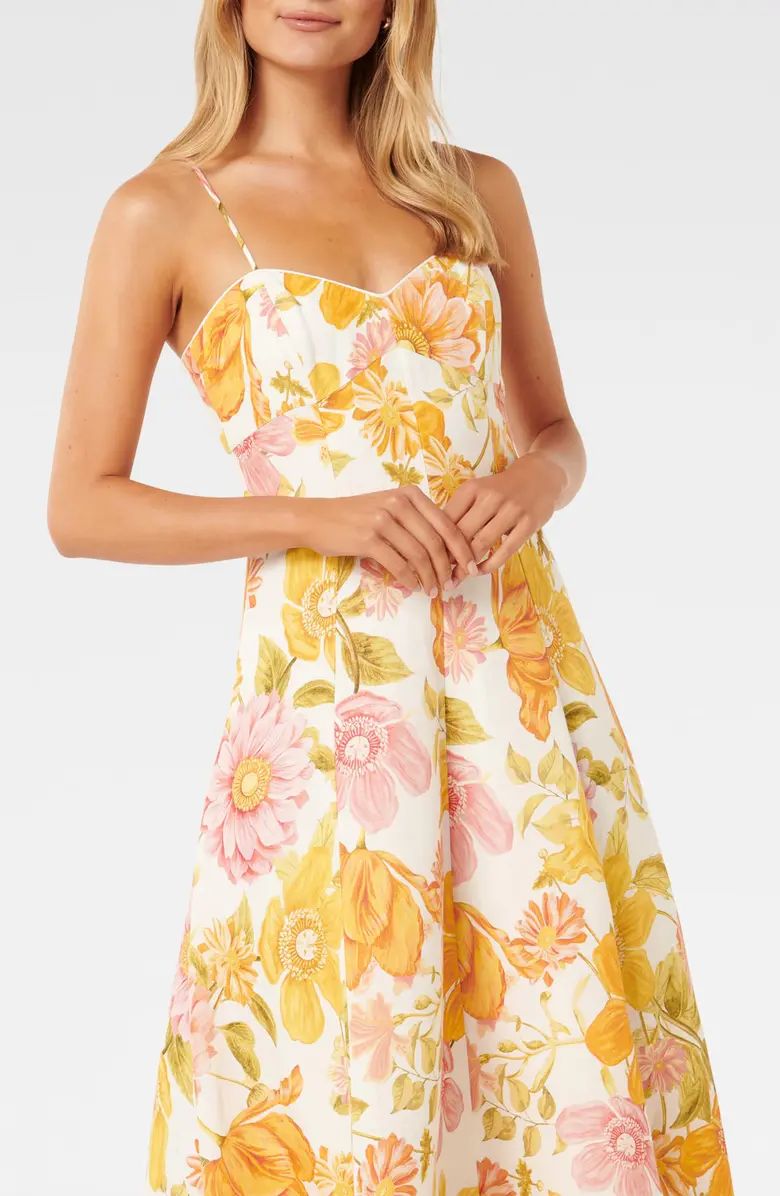 Vayda Floral Linen Blend A-Line Dress | Nordstrom