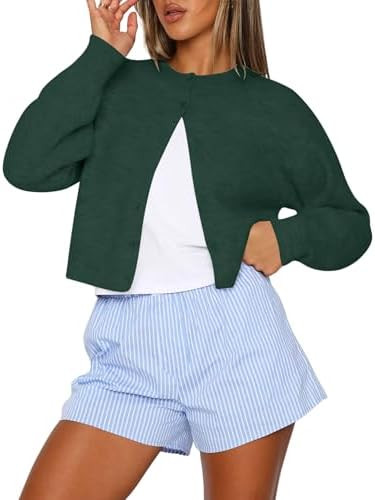 Kistore Womens Cropped Cardigan Sweaters Crew Neck Long Sleeve Button Up Sweaters Lightweight Kni... | Amazon (US)