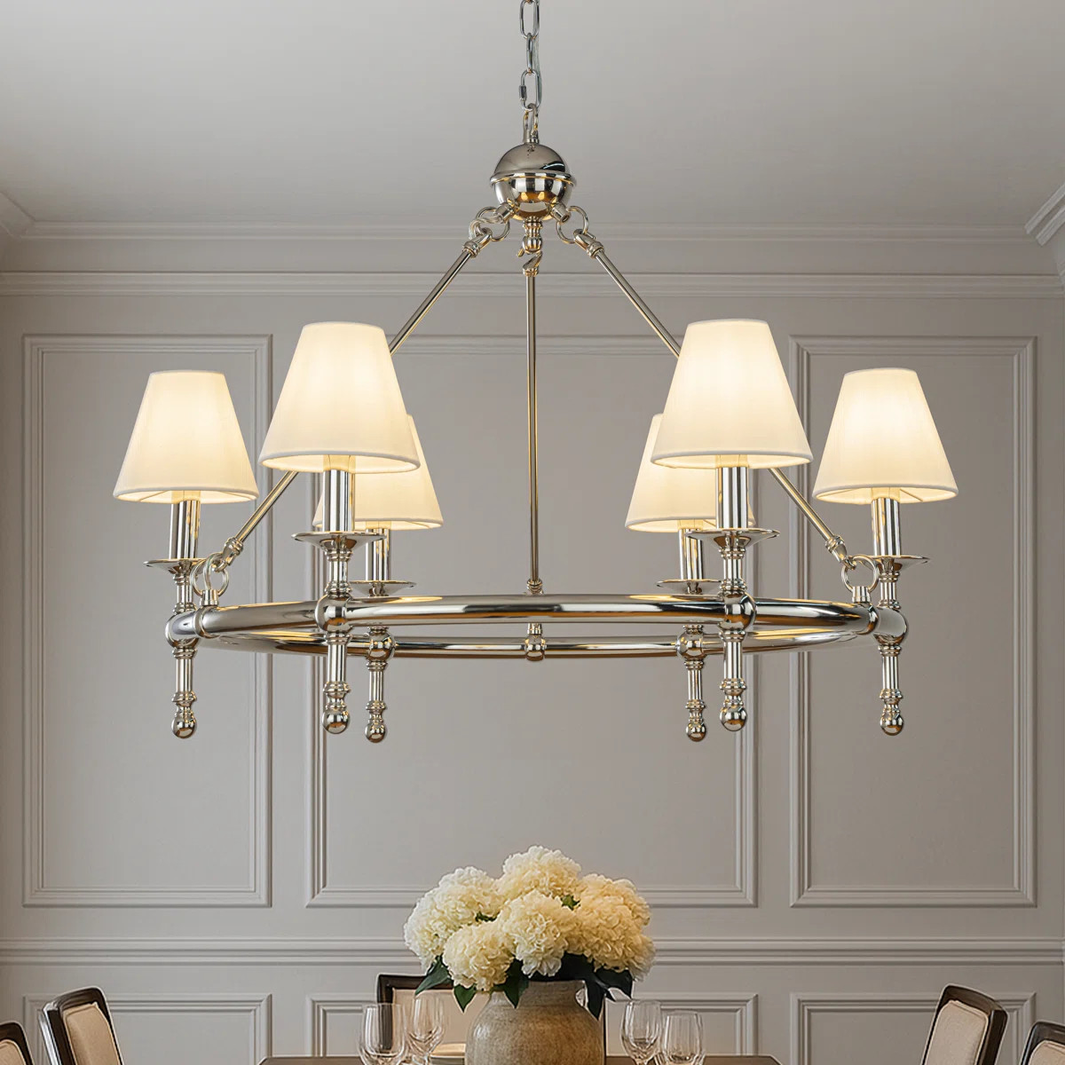 Abdijabar 6 Light Farmhouse Wagon Wheel Chandelier With Shade For Dining Room | Wayfair North America