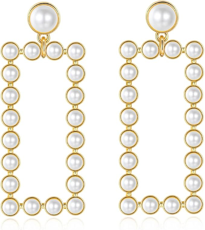 YUJIE Women's Chic Pearl Earrings Geometric Pearl Drop Earrings Pearl Dangle Earrings Jewelry Gif... | Amazon (US)