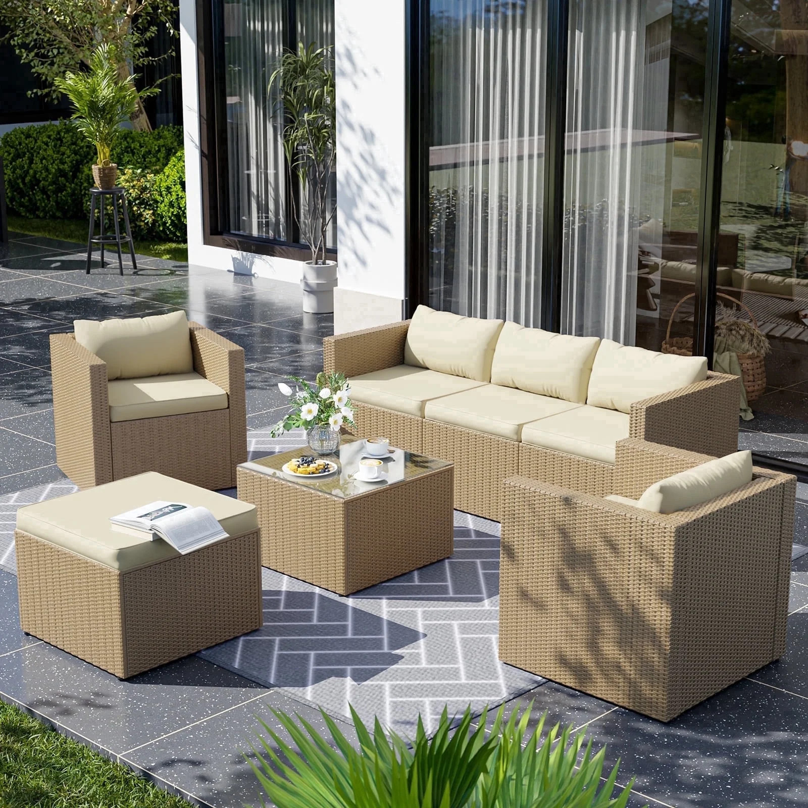 AMOPATIO 7-Piece Patio Furniture Set, Outdoor Patio Sectional Furniture All-Weather Rattan Wicker... | Walmart (US)