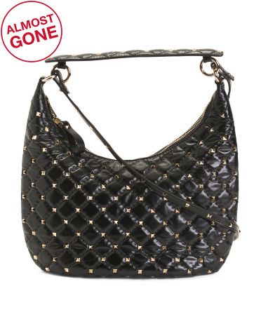 Made In Italy Leather Studded Small Hobo | TJ Maxx