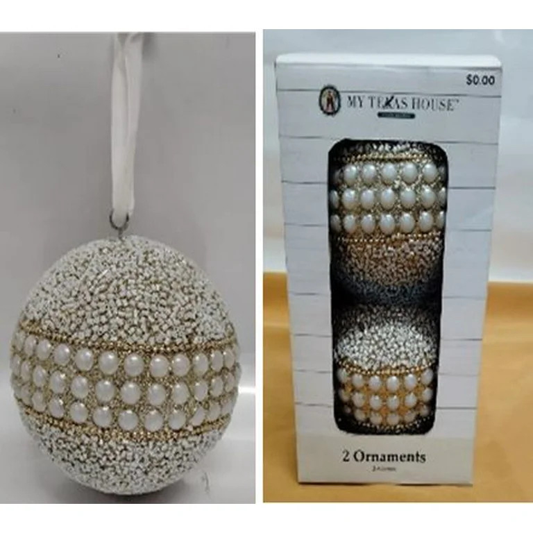 2 Count White Pearl Christmas Ornaments, 4 in, by My Texas House - Walmart.com | Walmart (US)