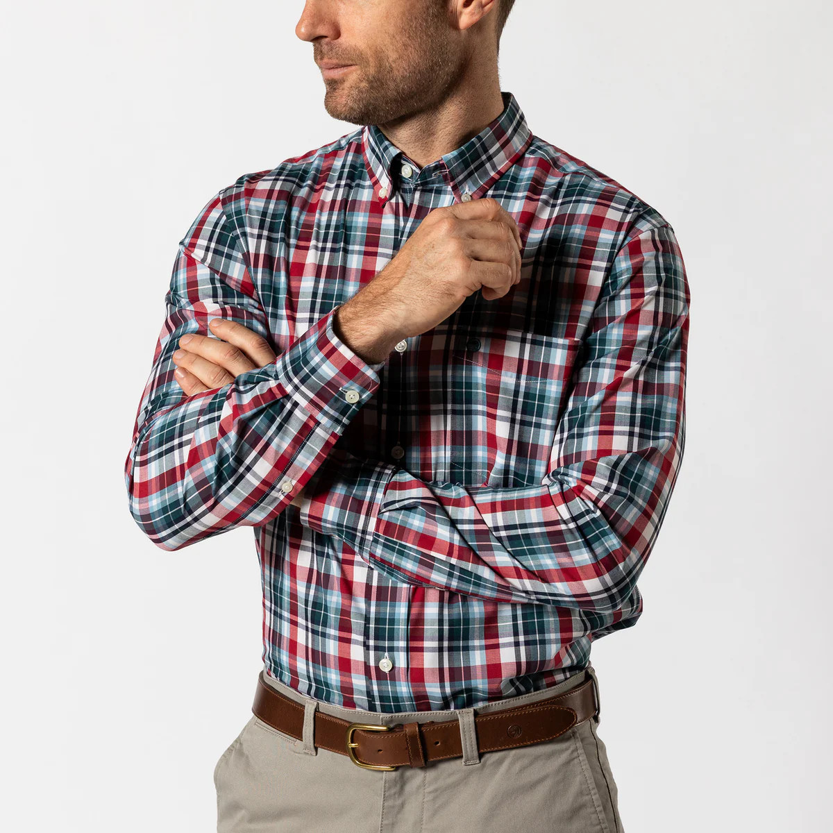 Performance Poplin Sport Shirt - Clarke Plaid - Emerald Green | Duck Head Apparel