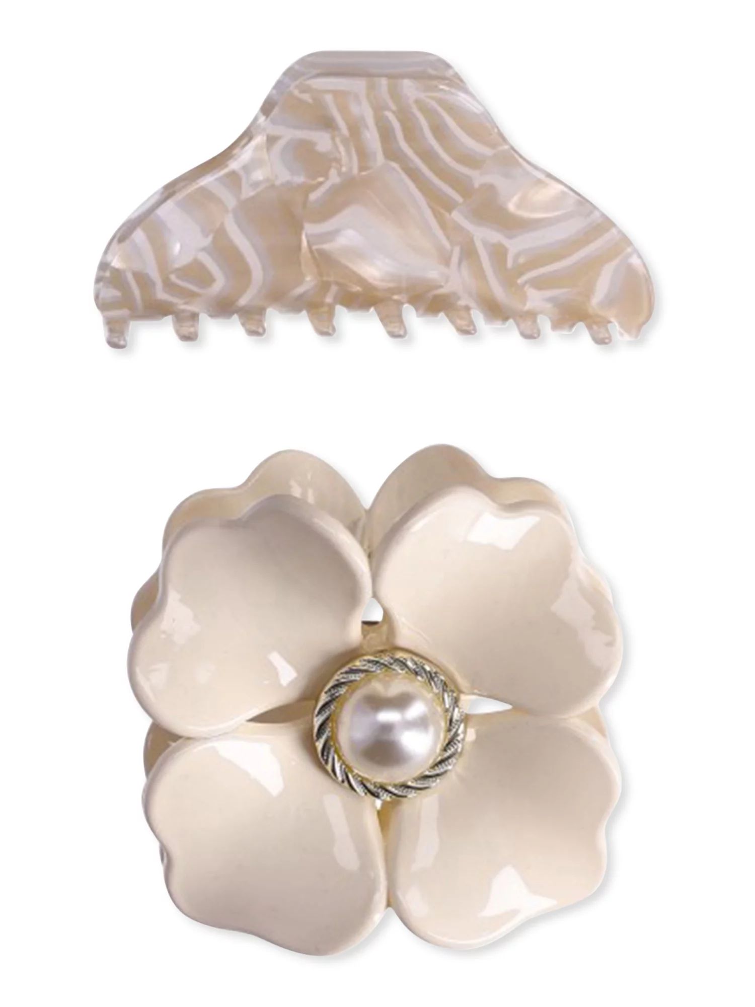 Time and Tru Women's Faux Pearl Flower Claw Clip Set, 2-Pack | Walmart (US)