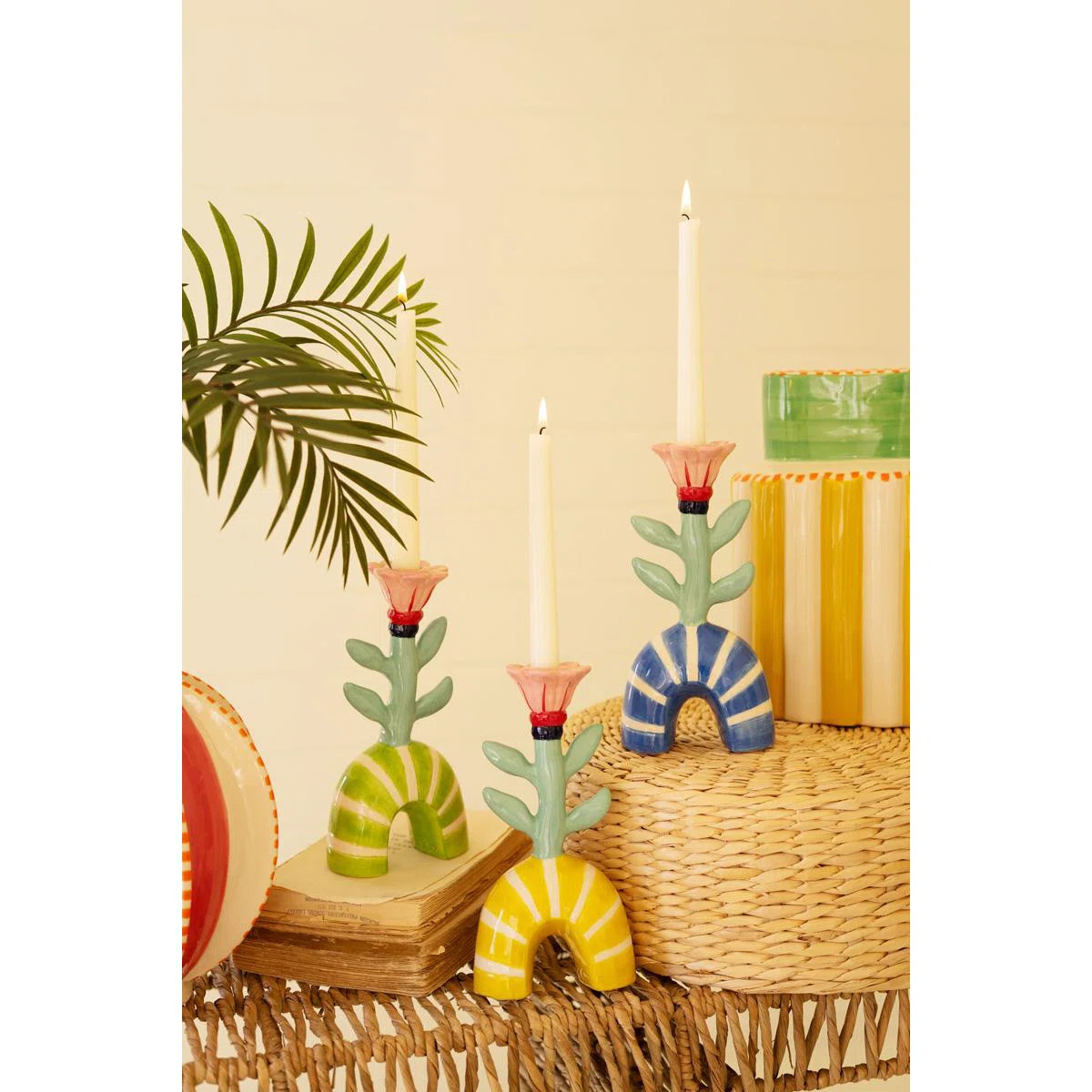 Set of Three Ceramic Flower Taper Candle Holders - One Each (Set of 3) | Wayfair North America