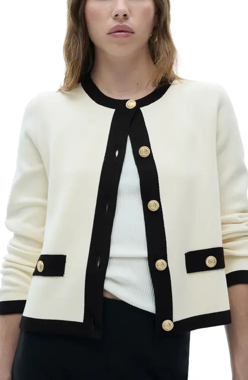 MANGO Contrast Trim Cardigan in Ecru at Nordstrom, Size Small | Nordstrom
