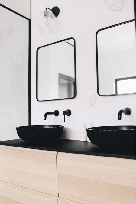 Modern bathroom - home inspo - black faucet - wall mounted faucet - bathroom mirror - bathroom lighting 

#LTKsalealert #LTKhome #LTKfindsunder50