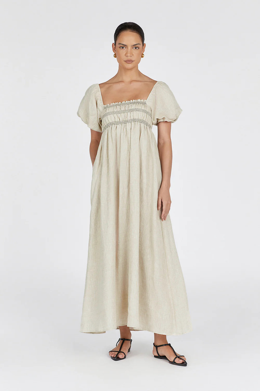 BIANCA NATURAL LINEN MIDI DRESS | DISSH