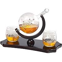 Chefoh Glass Globe Decanter Set w/Whiskey Glasses, Reusable Steel Ice Cubes, Cherry Wood Stand, T... | Amazon (US)